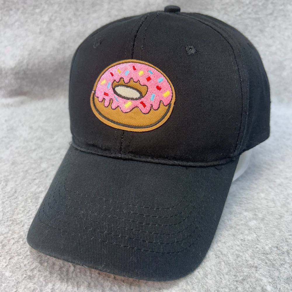 Embroidered Pink Sprinkle Donut Black Unbranded Baseball Cap Adjustable OSFM
